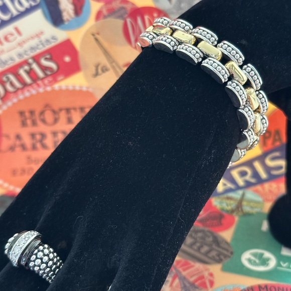 LAGOS Jewelry - Lagos Silver and 18k Gold Caviar linked Bracelet